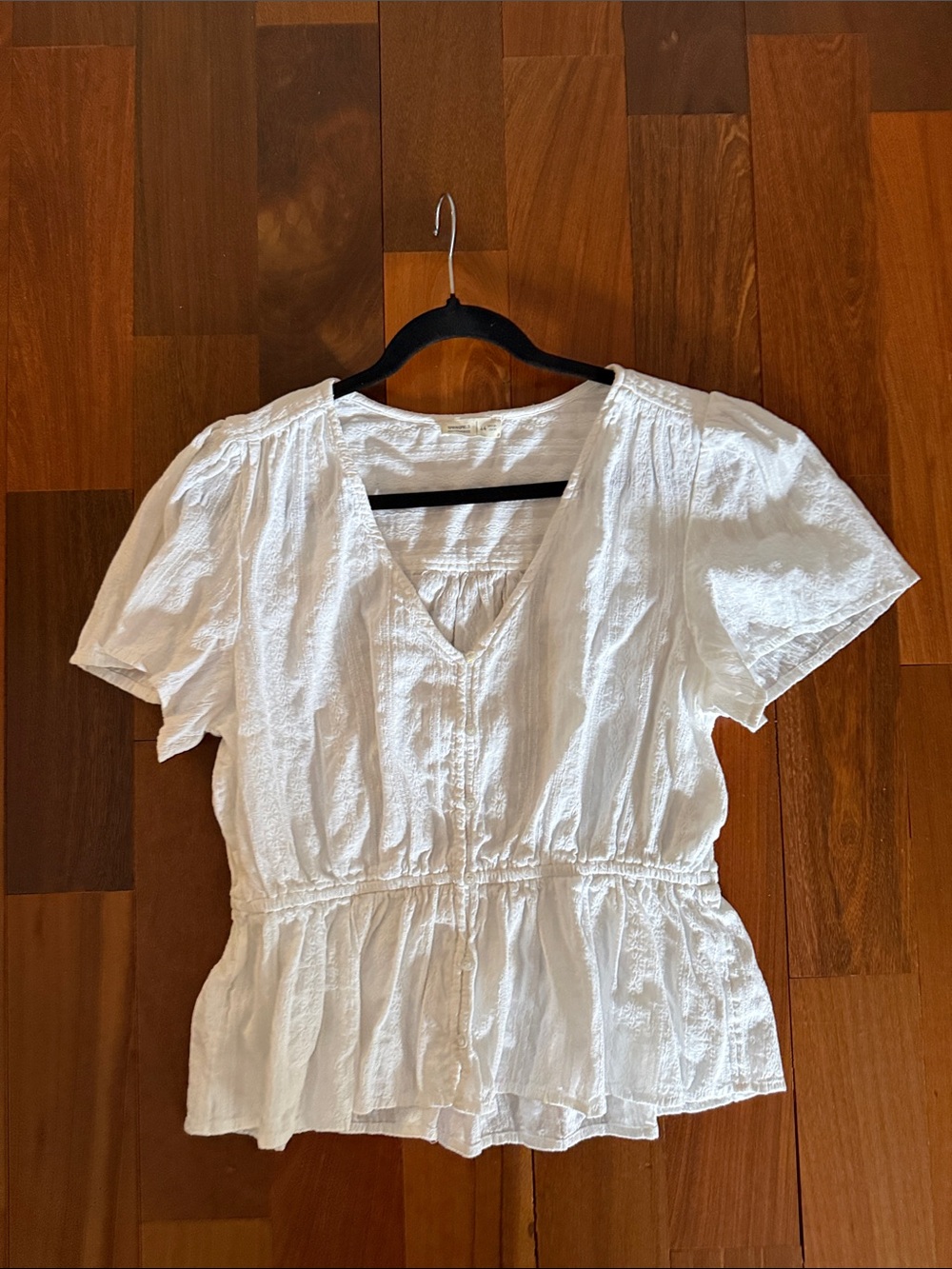 White V-Neck Elastic-Waist Peplum Blouse